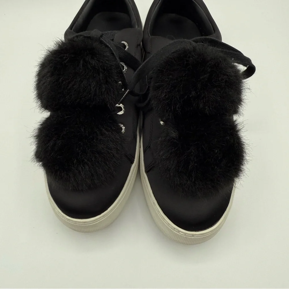 J/SLIDES Faux Fur Pom Pom Satin Platform Lace-Up Black Women’s Sneakers Size 7 - Picture 12 of 14